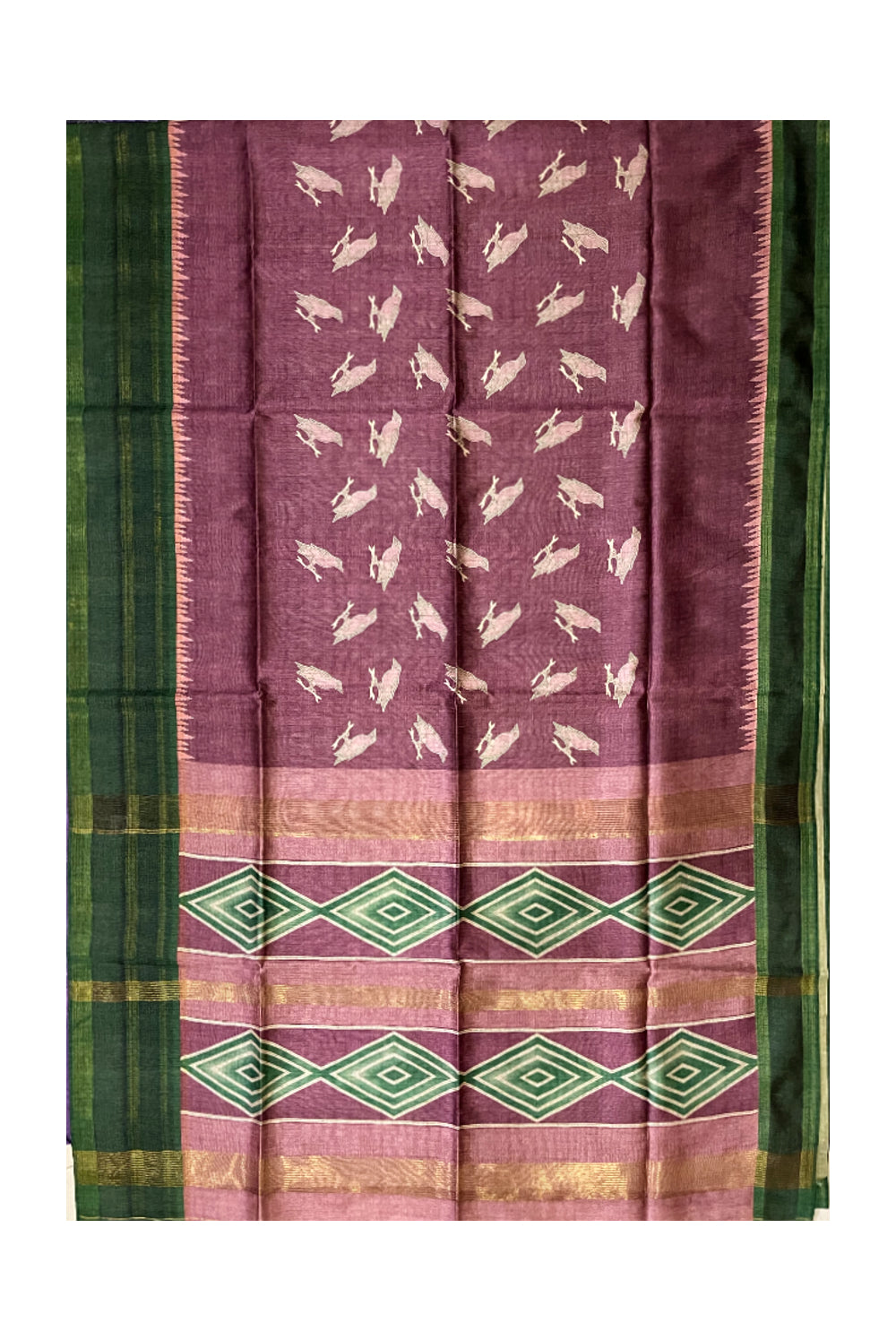 Southloom Semi Tussar Bird Woven Violet Designer Saree