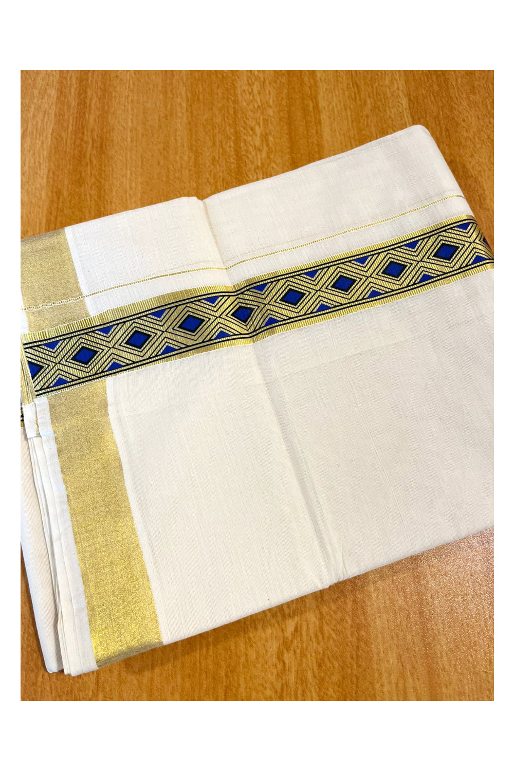 Southloom Kasavu Double Mundu with Prints on Kasavu Kara