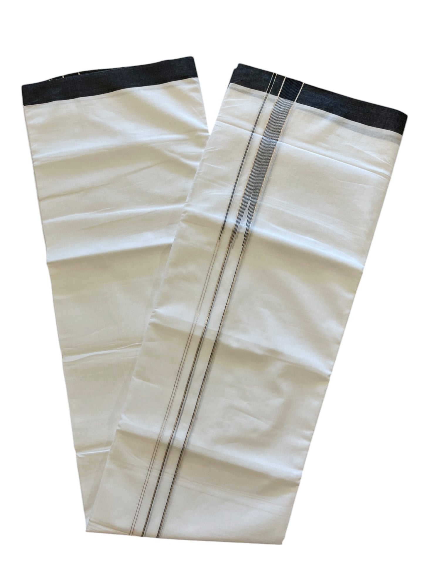 Pure White Cotton Double Mundu with Black Border (South Indian Dhoti)