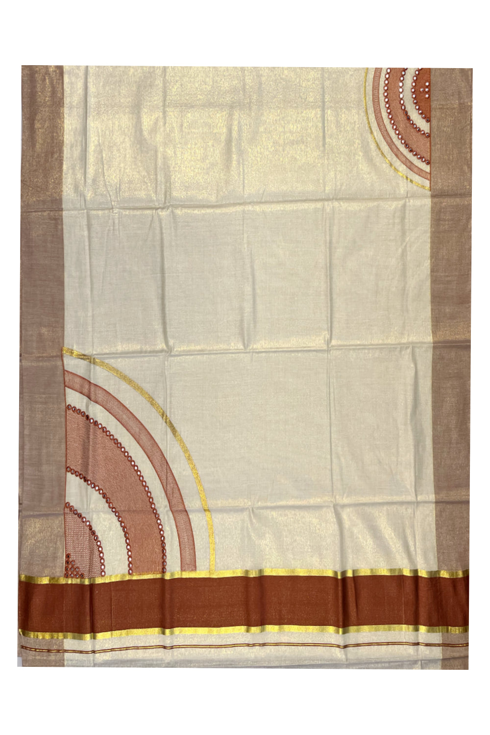 Southloom Kerala Tissue Kasavu Saree with Brown Mirror Work