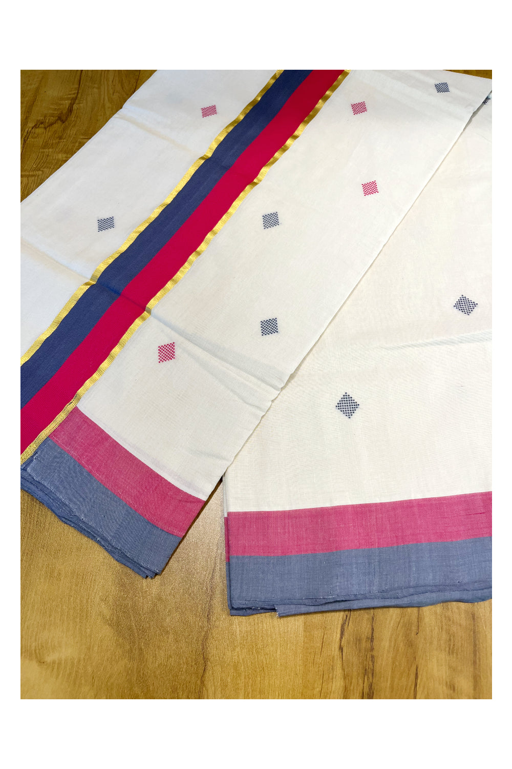 Southloom Premium Balaramapuram Unakkupaavu Handloom Cotton Butta Saree with Grey,Pink and Kasavu Border