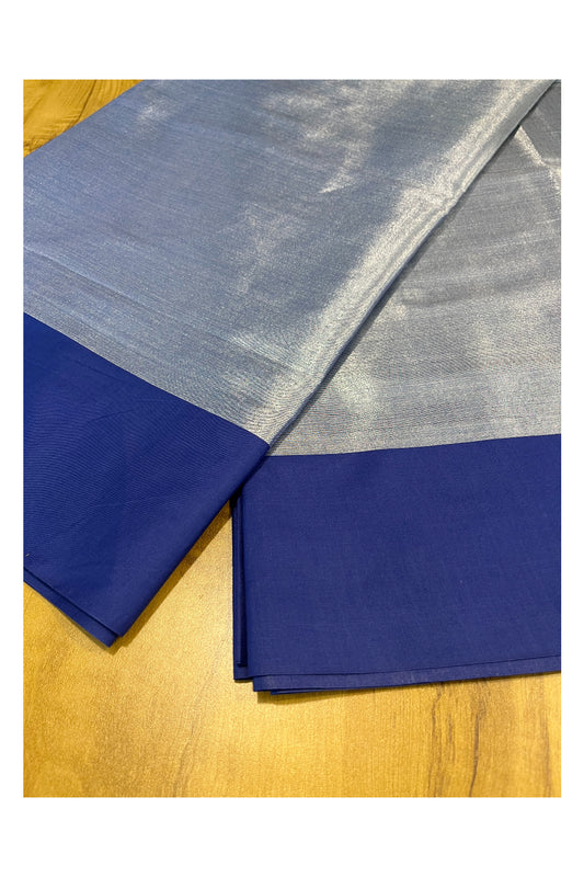 Southloom Special Semi Silk Saree with Silver Body and Blue Border