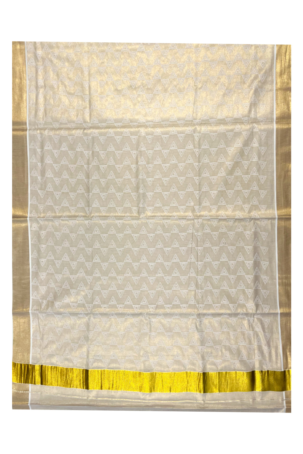 Kerala Tissue Kasavu Saree With White Floral Embroidery Works