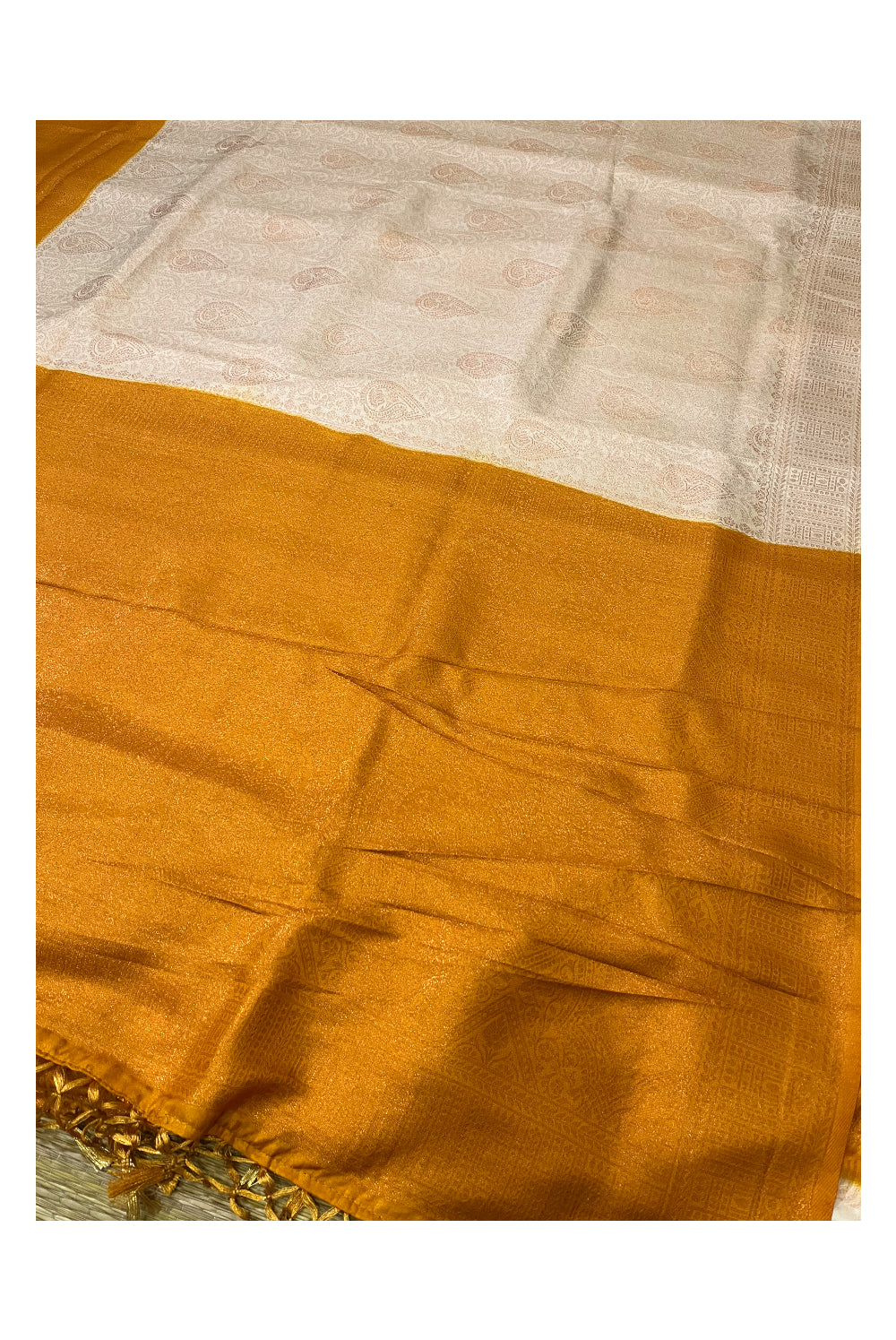 Southloom Soft Silk Beige Designer Saree with Yellow Border