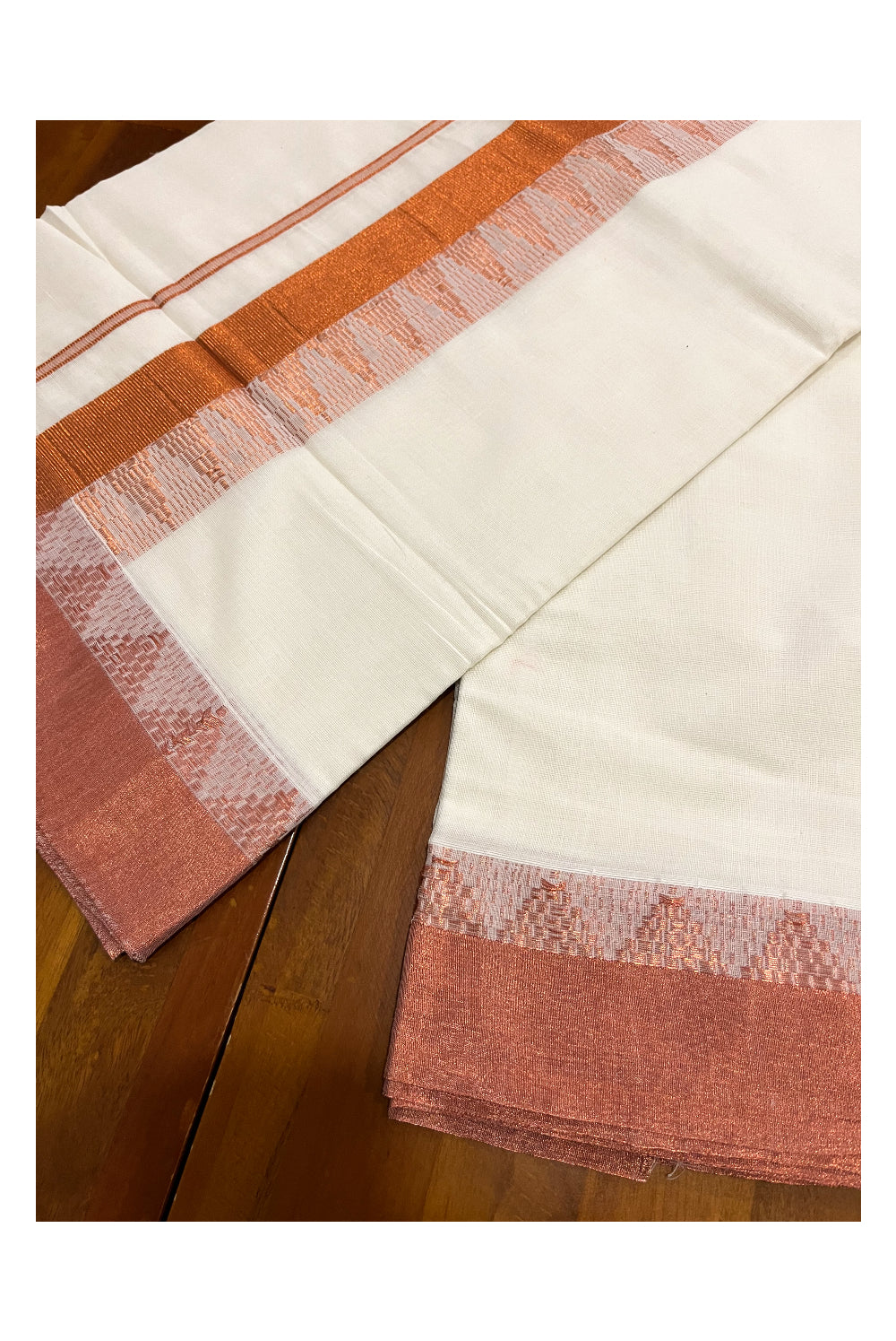 Kerala Pure Cotton Saree with Copper Kasavu Temple Woven Border