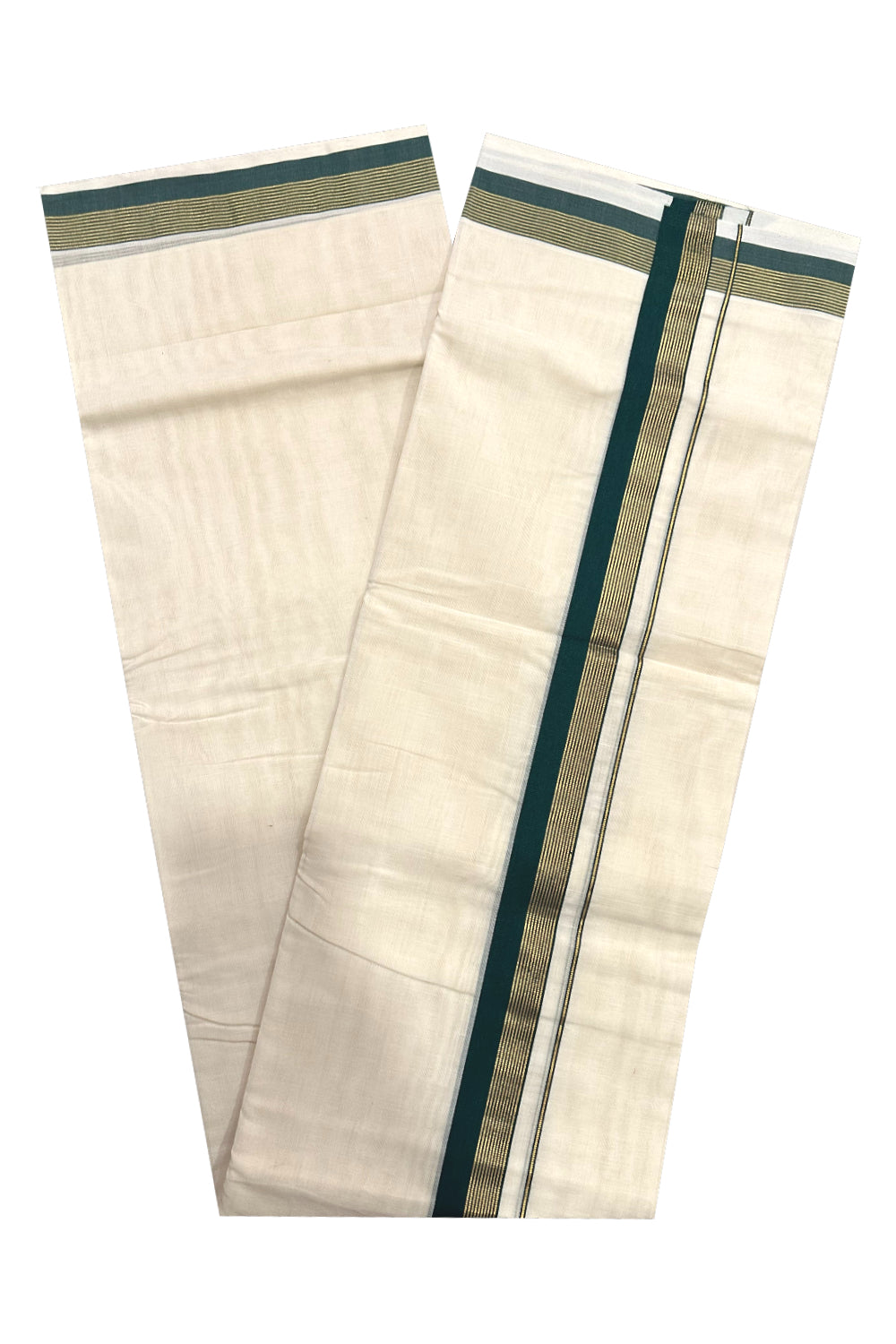 Southloom Premium Handloom Mundu with Dark Green and Kasavu Kara (Onam Mundu 2023)