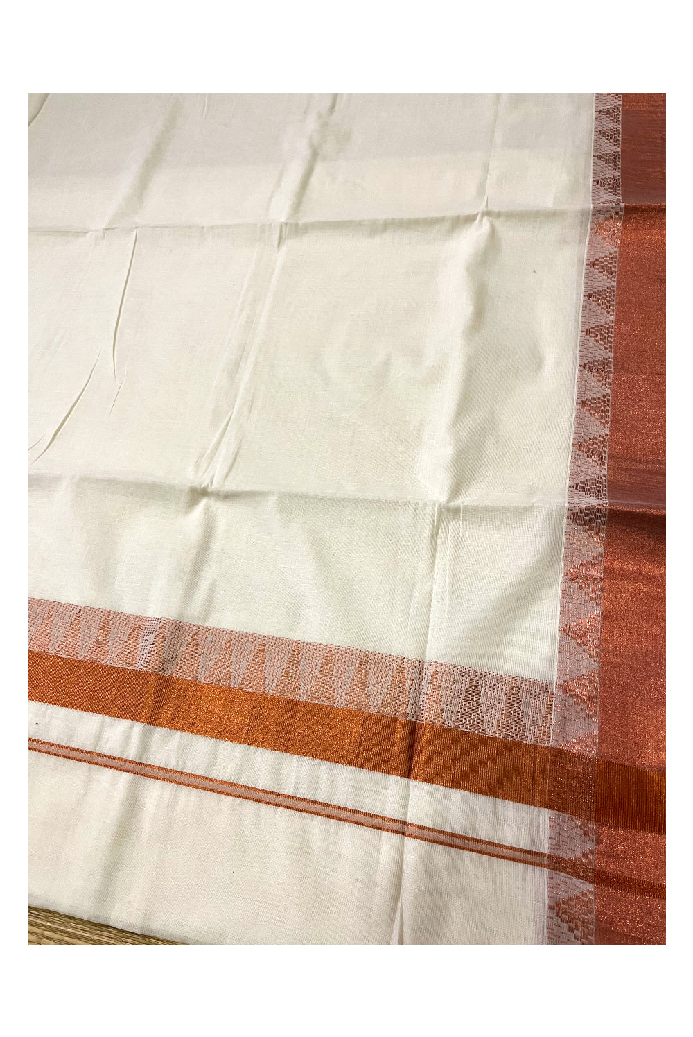 Kerala Pure Cotton Saree with Copper Kasavu Temple Woven Border