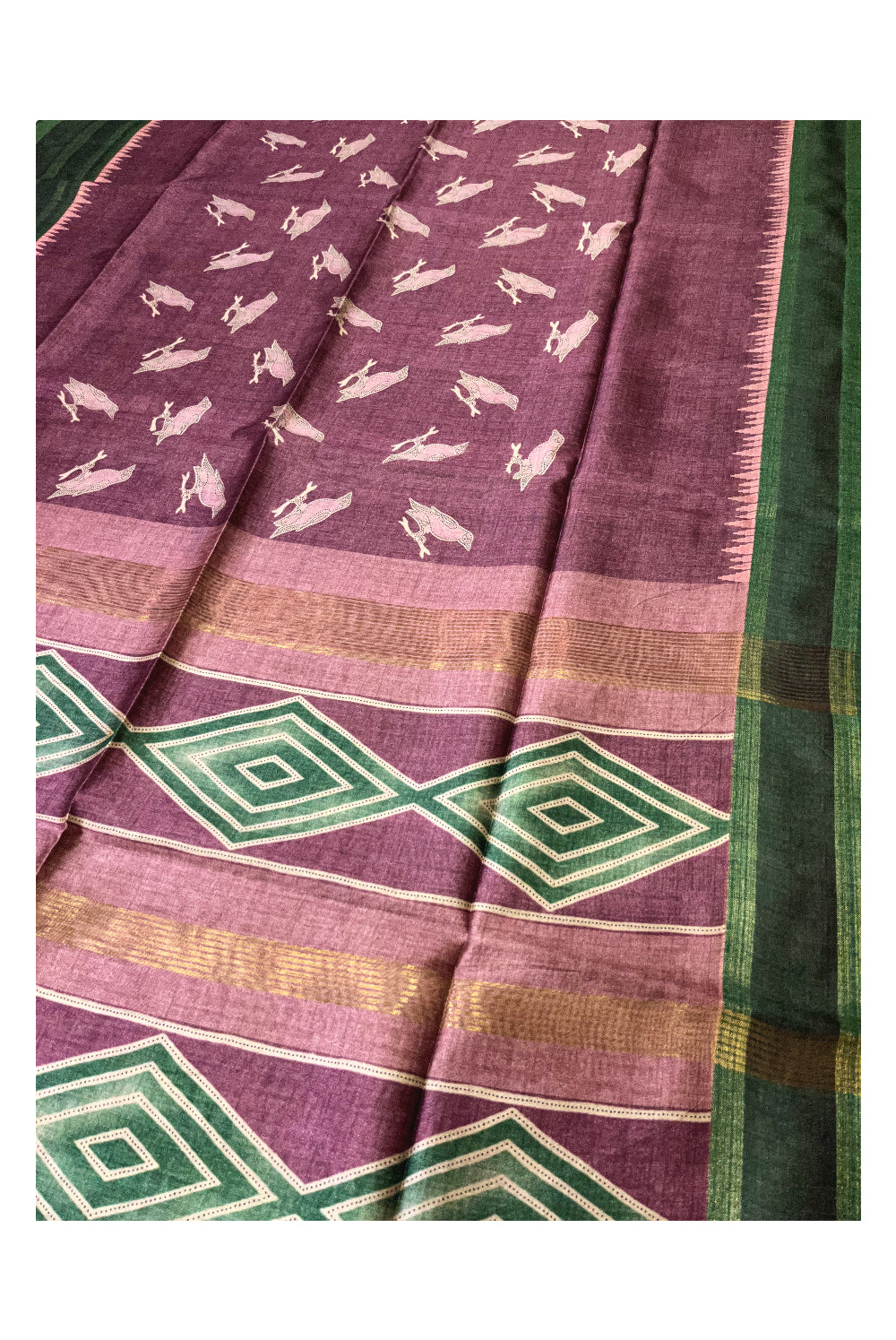 Southloom Semi Tussar Bird Woven Violet Designer Saree