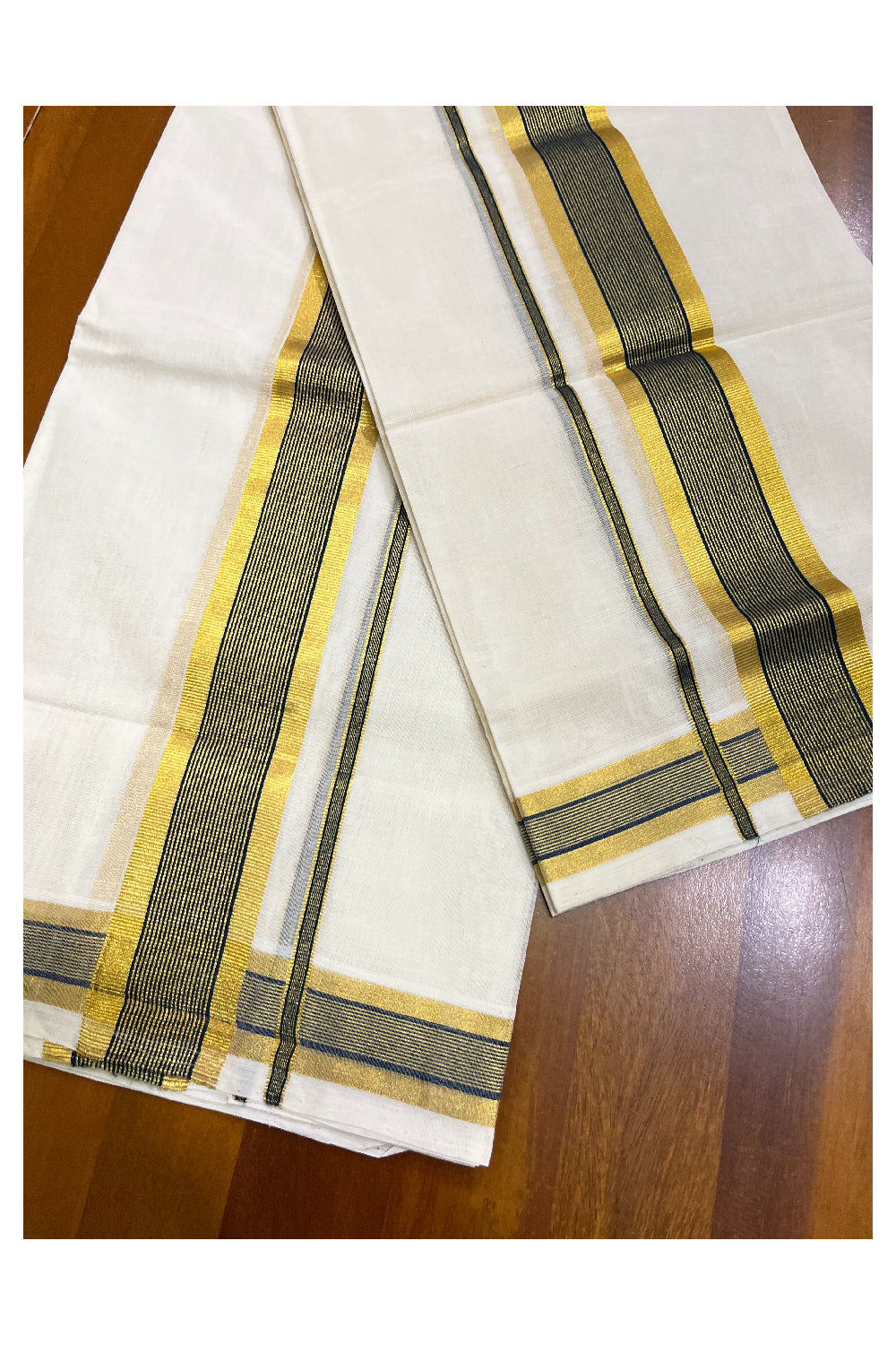 Southloom Premium Handloom Set Mundu with Kasavu and Green Border (Vishu 2024 Collection)