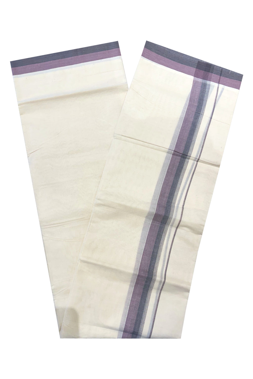 Kerala Pure Cotton Double Mundu with Purple Border (South Indian Kerala Dhoti)