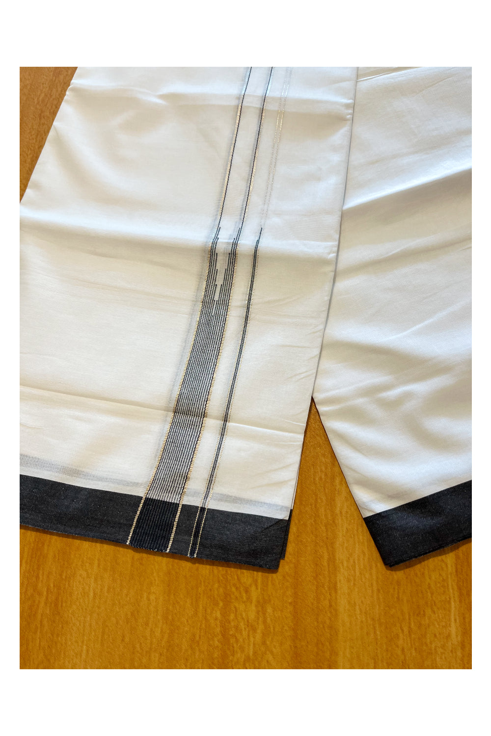 Pure White Cotton Double Mundu with Black Border (South Indian Dhoti)