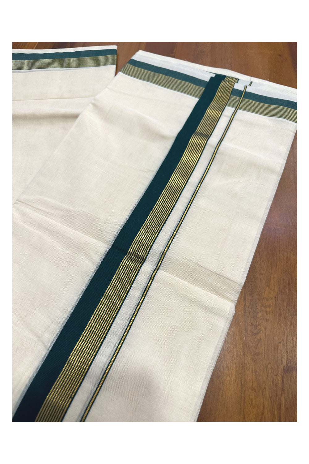 Southloom Premium Handloom Mundu with Dark Green and Kasavu Kara (Onam Mundu 2023)