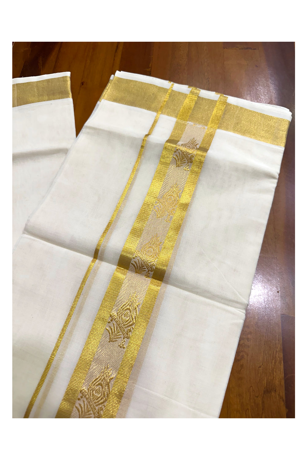 Southloom Premium Handloom Wedding Mundu with Kasavu Woven Border (South Indian Kerala Dhoti)