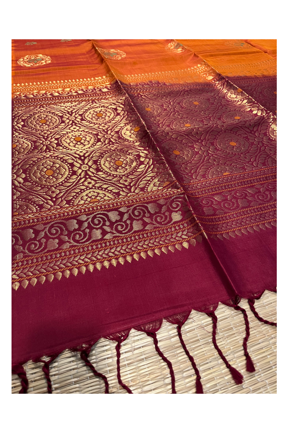 Southloom Pure Handloom Bridal Kanchipuram Silk Saree with Korvai Work