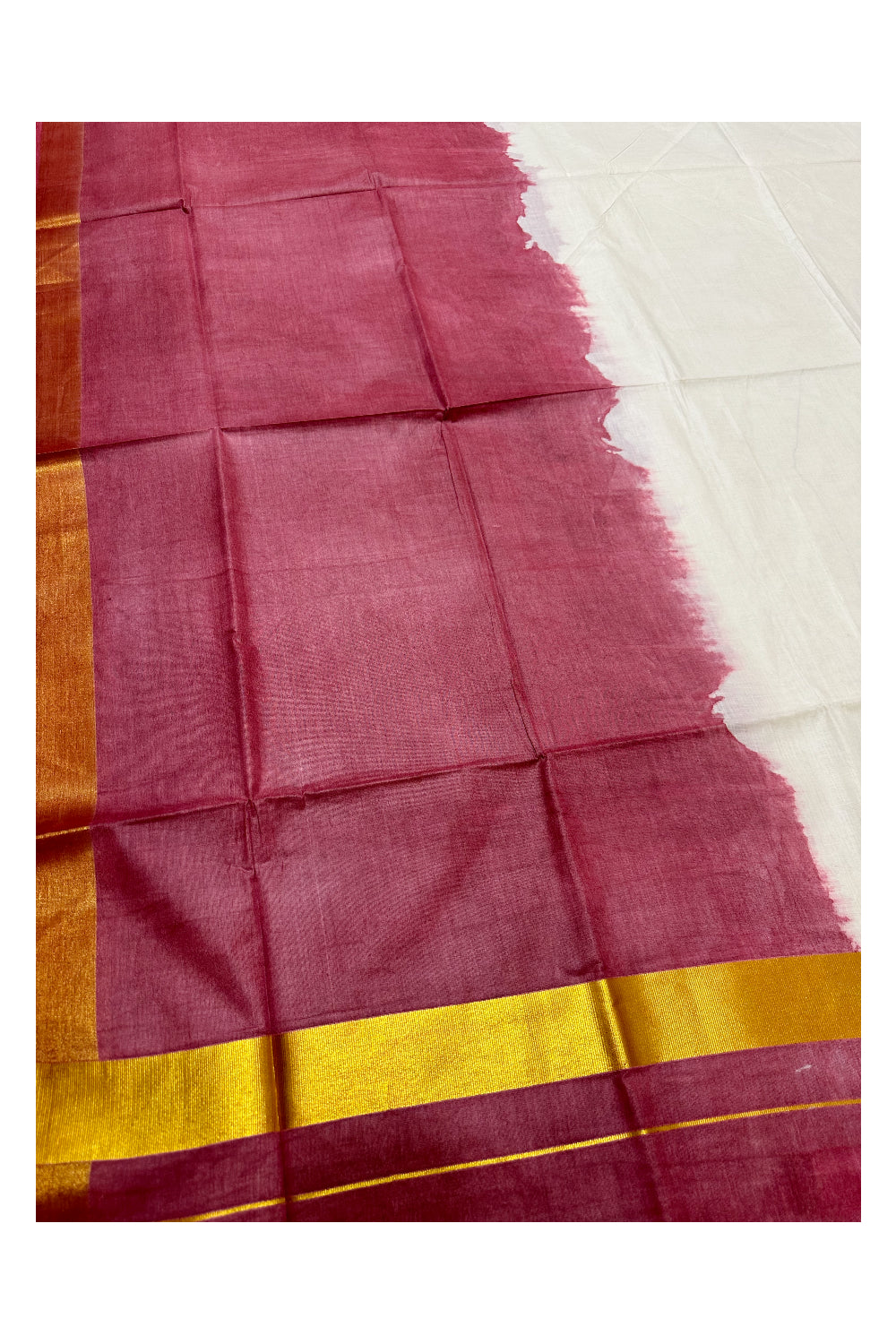 Southloom Tie and Dye Multi Colour Red Kasavu Saree (Onam 2024 Collection)