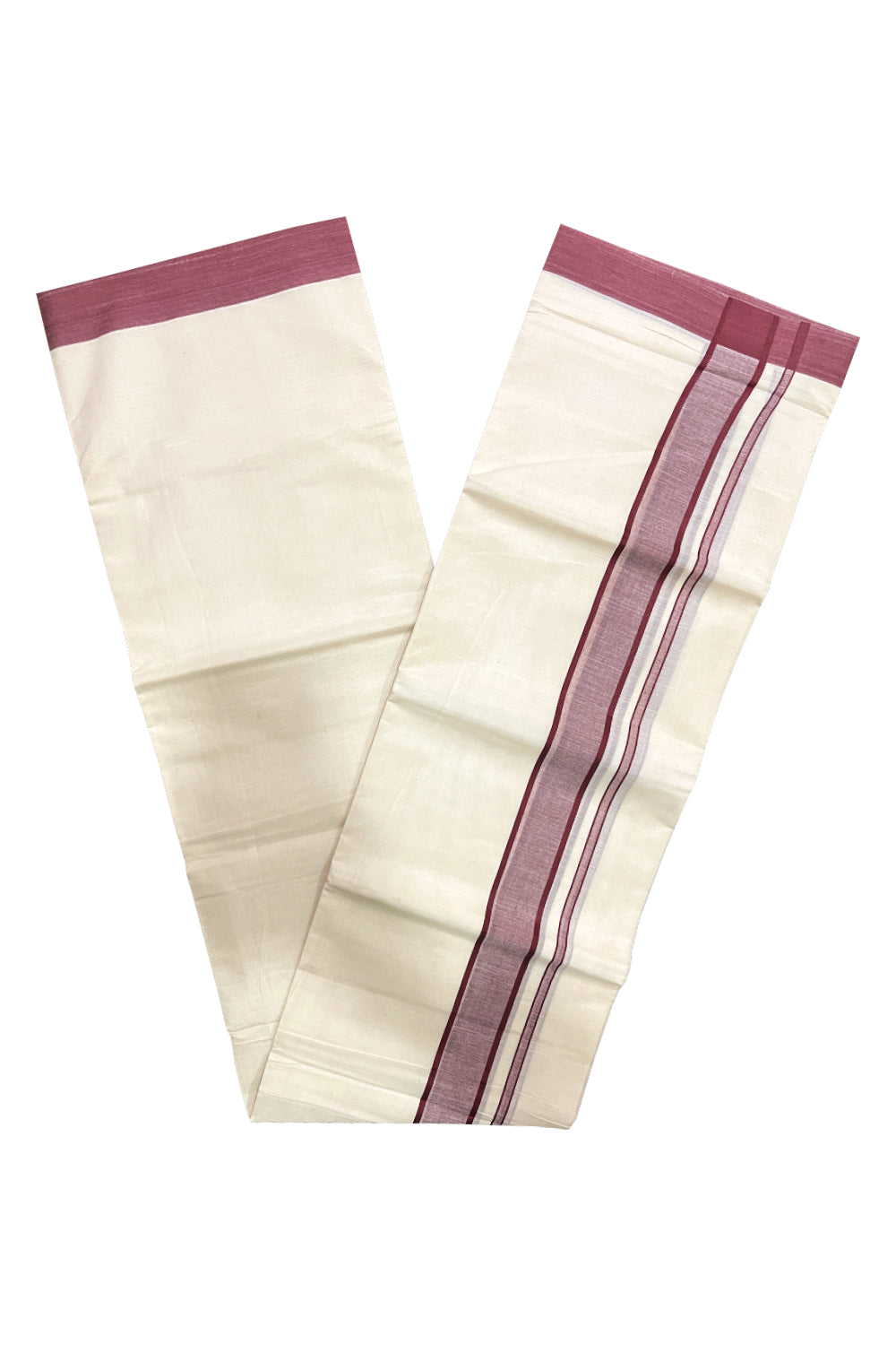 Off White Kerala Double Mundu with Maroon Kara (South Indian Kerala Dhoti)