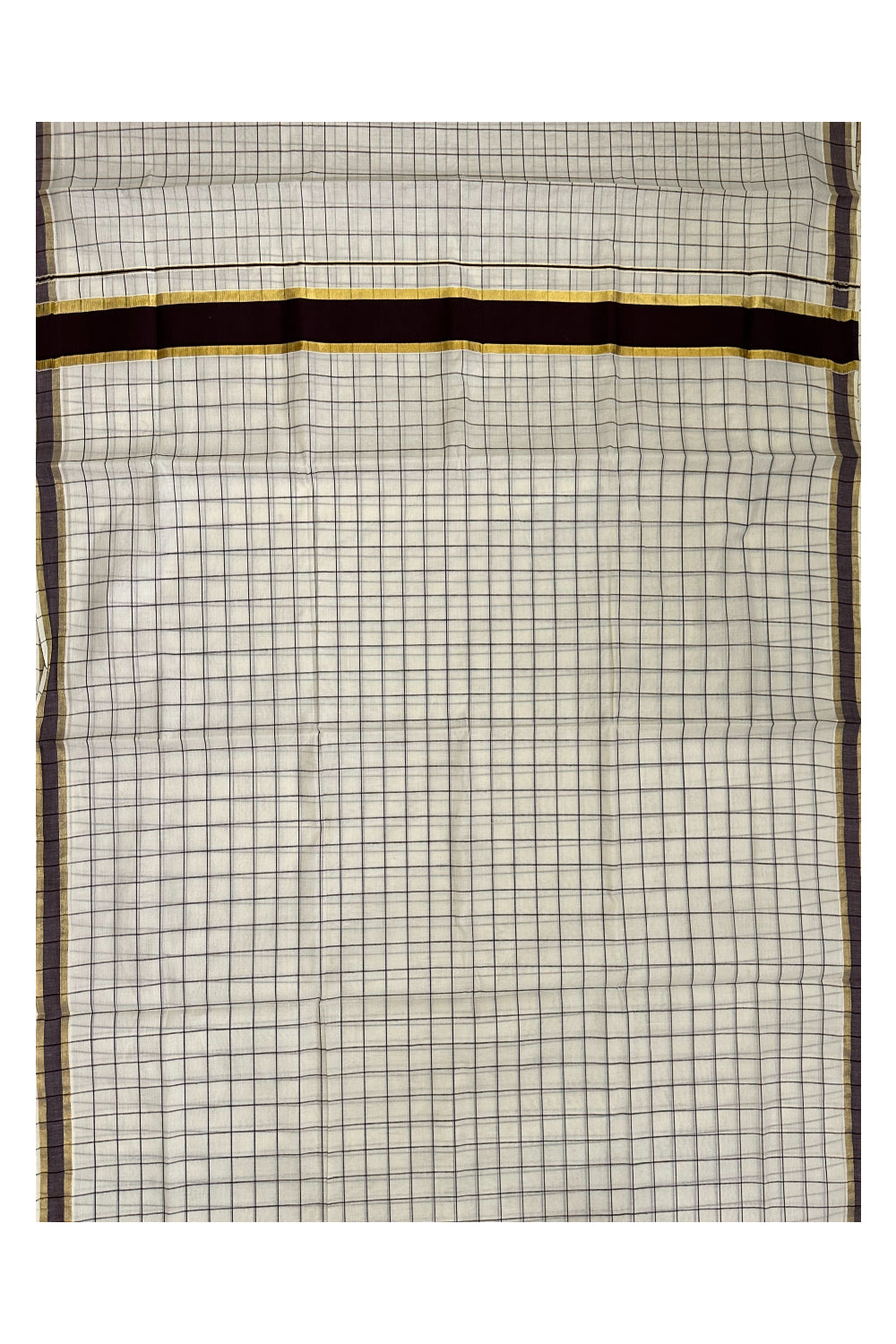 Kerala Woven Check Design Saree with Kasavu and Brown Border (Onam Saree 2023)