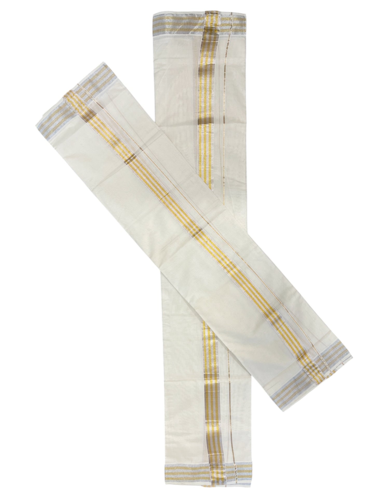 Pure Cotton Mundum Neriyathum (Set Mundu) with Silver and Kasavu Border