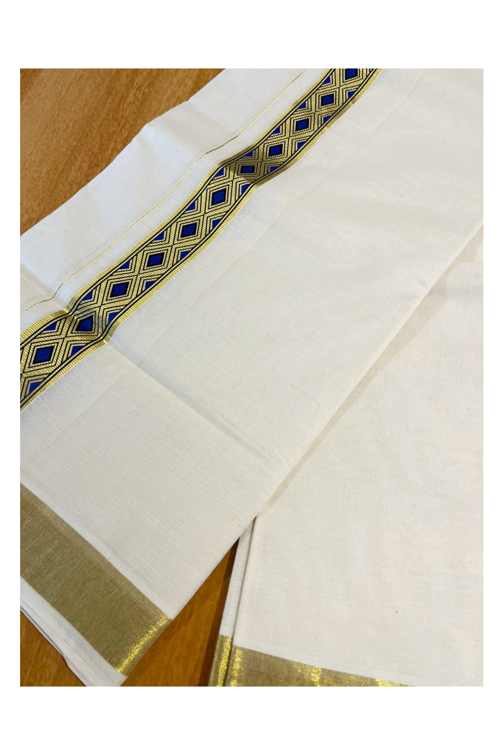 Southloom Kasavu Double Mundu with Prints on Kasavu Kara