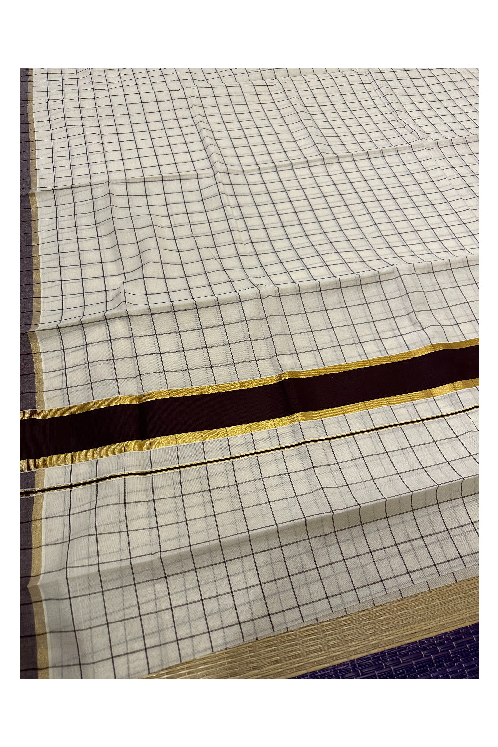 Kerala Woven Check Design Saree with Kasavu and Brown Border (Onam Saree 2023)