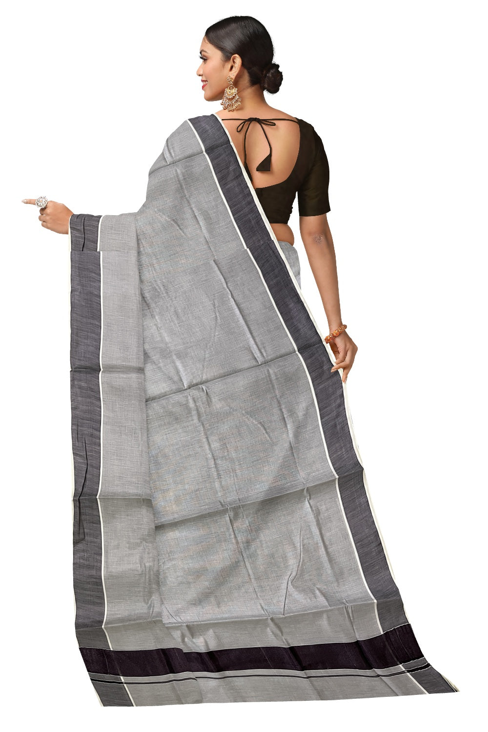 Kerala Tissue Black Kasavu Plain Saree with 3 Inch Border and Pallu (Onam Saree 2023)