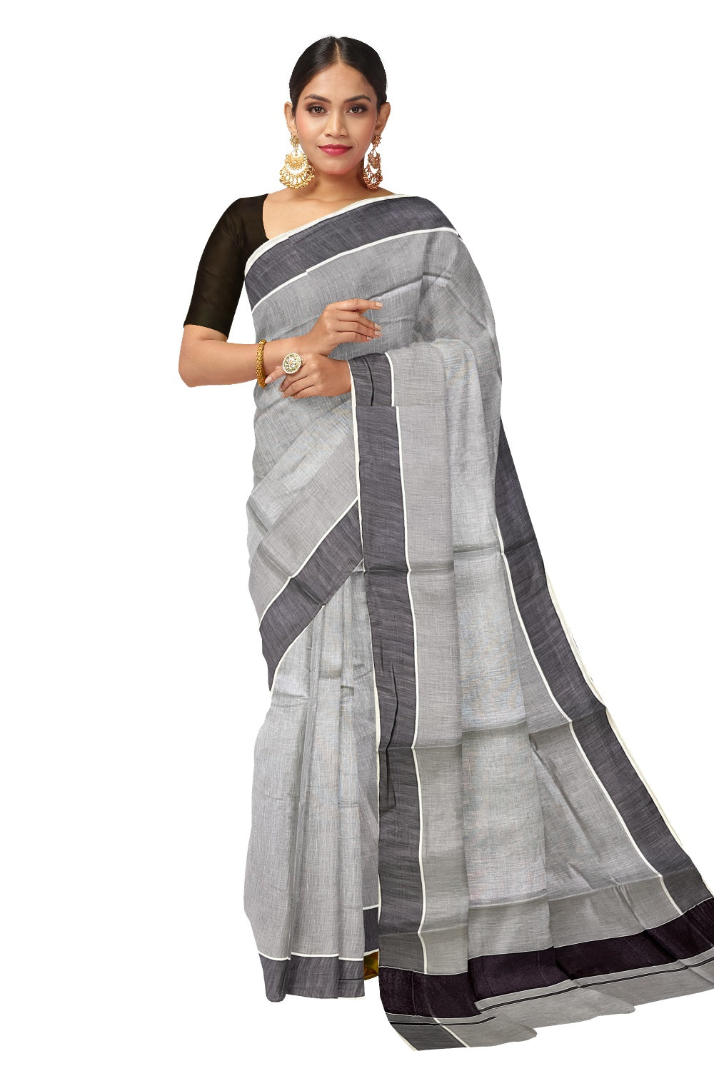 Kerala Tissue Black Kasavu Plain Saree with 3 Inch Border and Pallu (Onam Saree 2023)