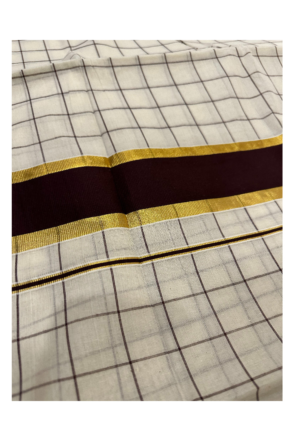 Kerala Woven Check Design Saree with Kasavu and Brown Border (Onam Saree 2023)