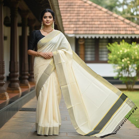Southloom Kerala Tissue Kasavu Saree with Black Border