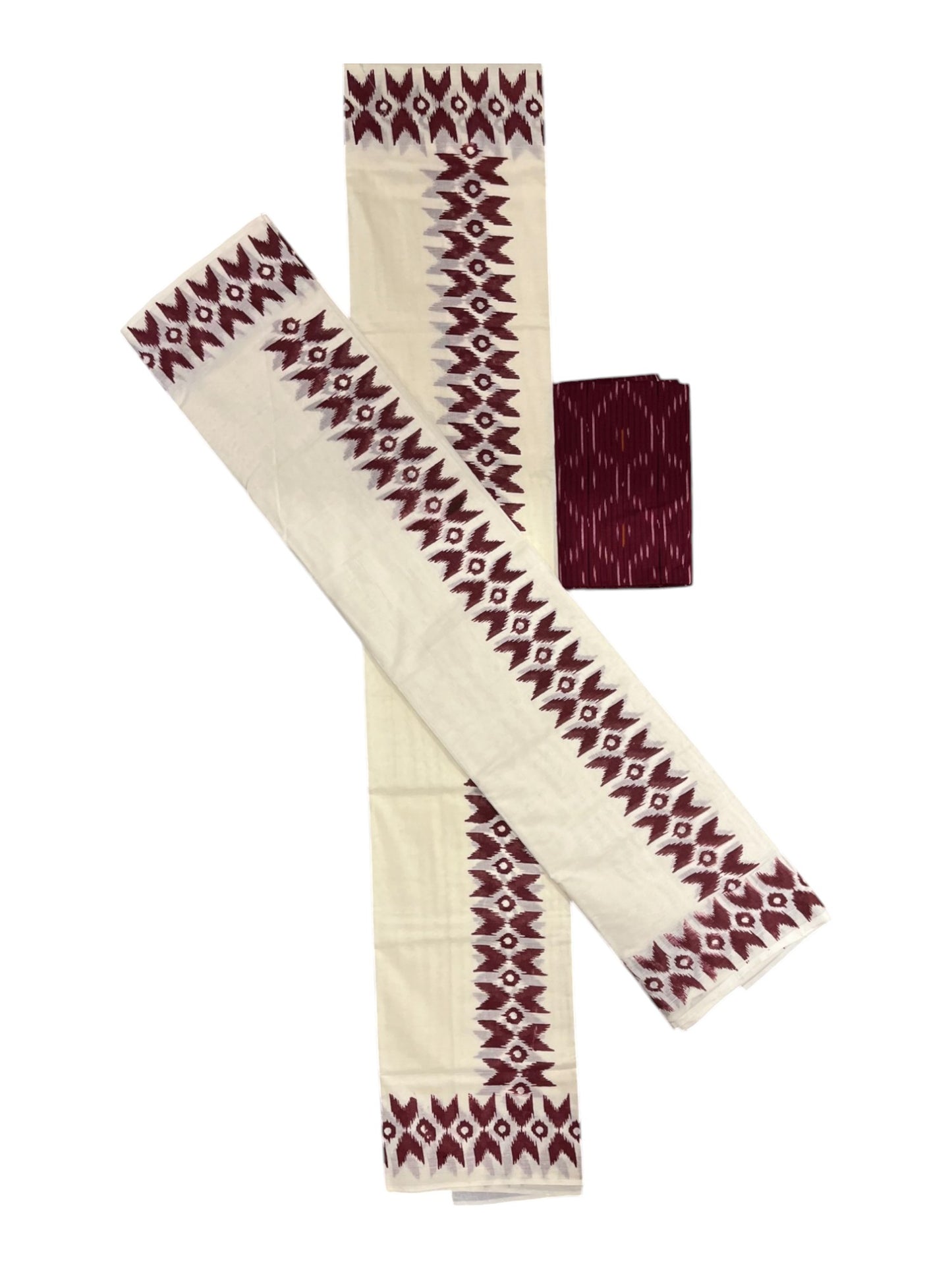 Southloom Ikat Design Brown Printed Set Mundu with Blouse Piece