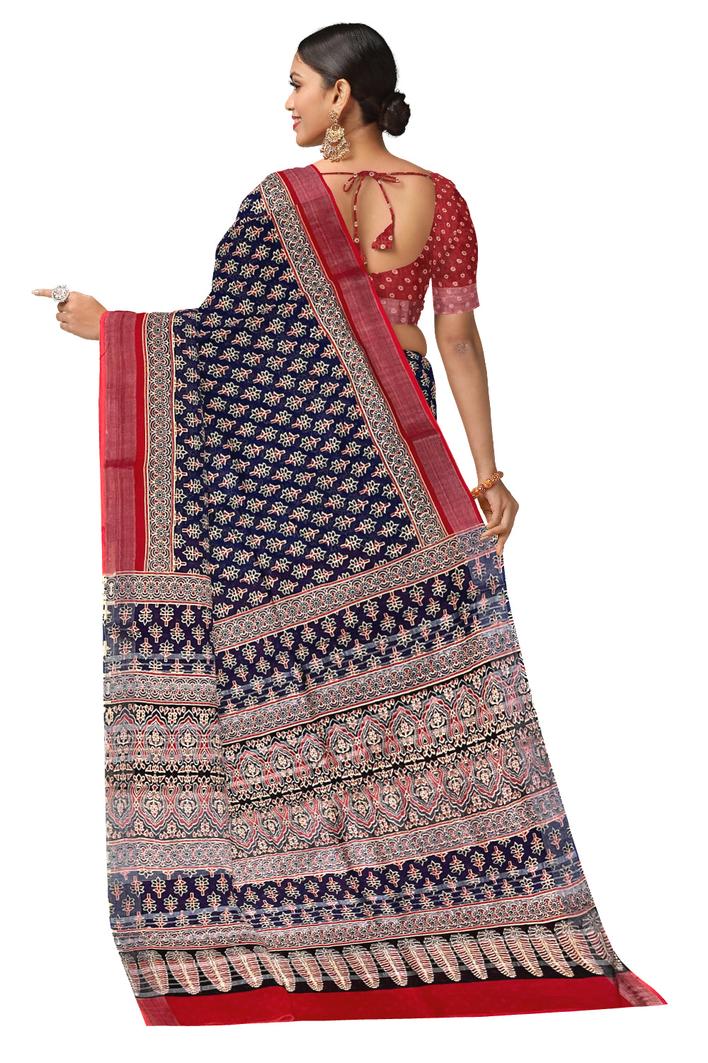 Southloom Linen Blue Designer Saree with Floral Prints on Body