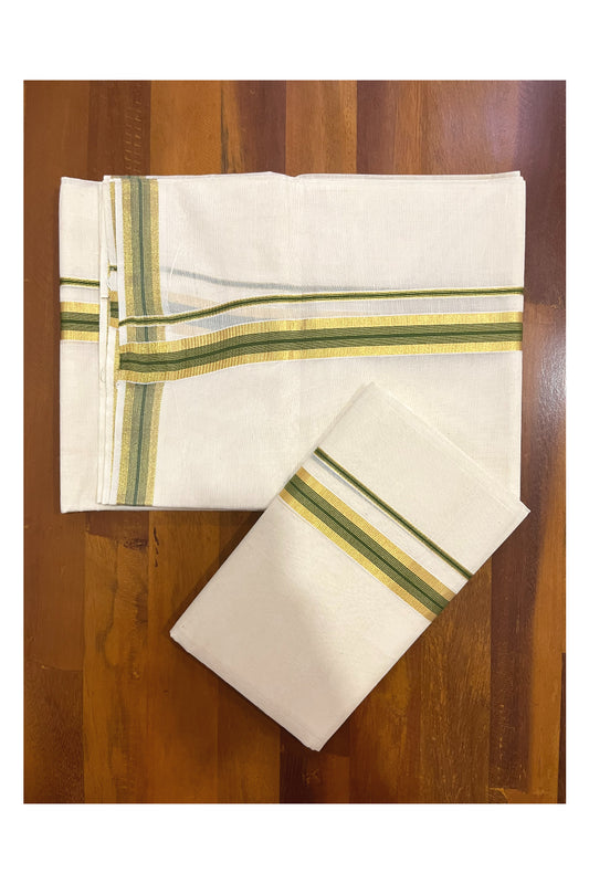 Southloom Pure Cotton Kerala Single Set Mundu (Mundum Neriyathum) with Olive Green and Kasavu Border 2.80 Mtrs SLKK