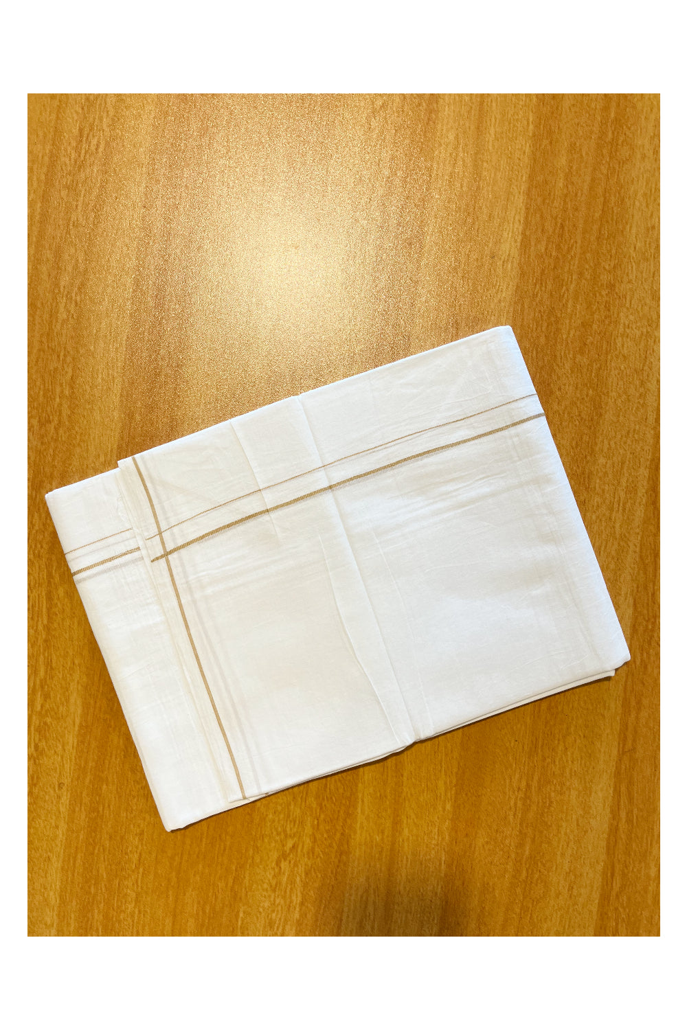 Pure White Cotton Double Mundu with Yellow Border (South Indian Dhoti)