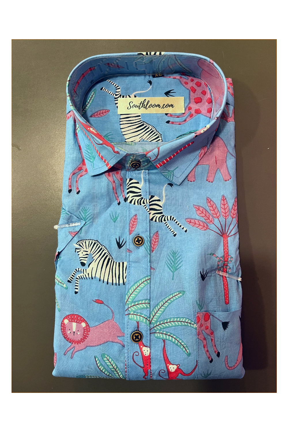 Southloom Jaipur Cotton Blue Hand Block Animal Printed Shirt (Half Sleeves)