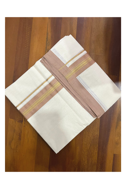 Pure Cotton 100x100 Double Mundu with Kasavu and Brown Kara (Onam Mundu 2023)