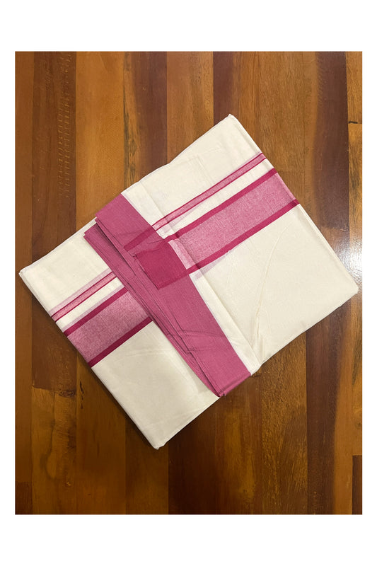 Off White Kerala Double Mundu with Magenta Kara (South Indian Kerala Dhoti)