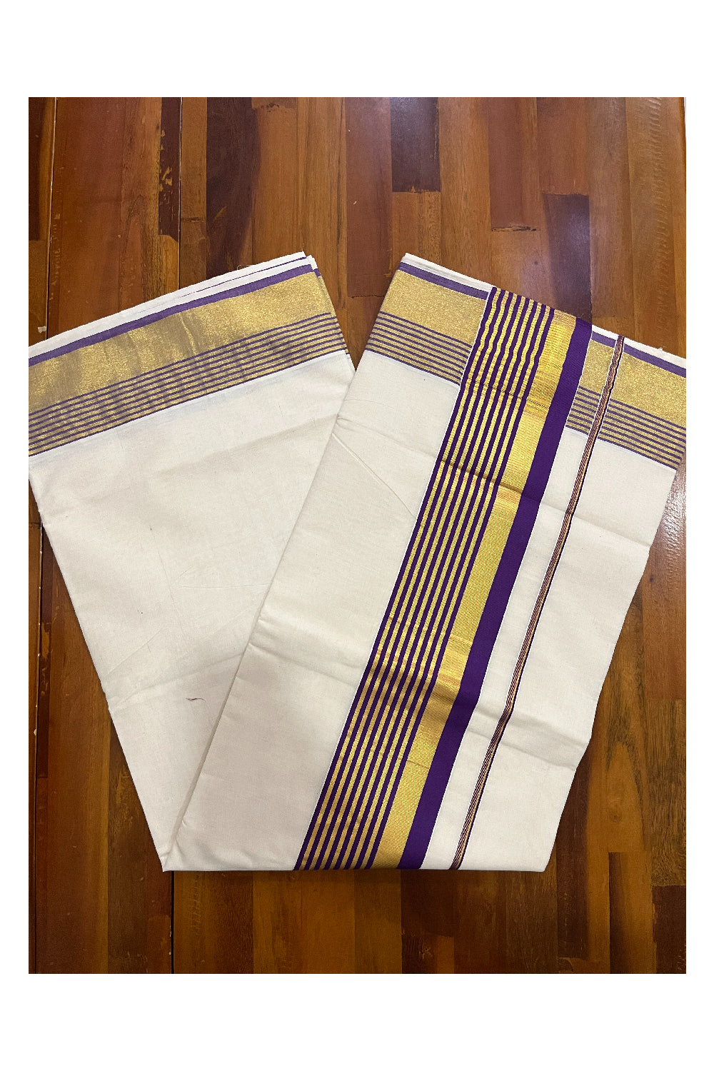 Kerala Pure Cotton Saree with Kasavu and Violet Border