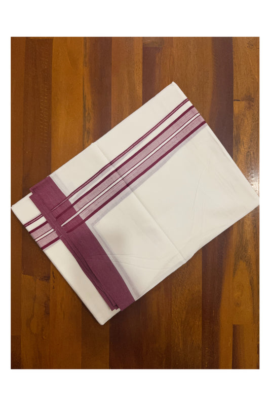 Pure White Cotton Double Mundu with Maroon Border (South Indian Kerala Dhoti)