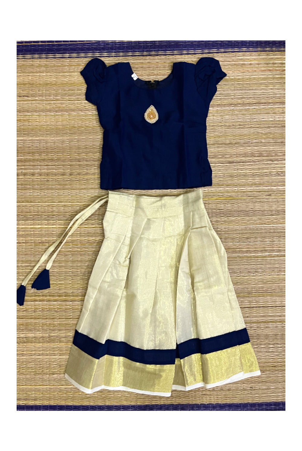 Southloom Kerala Pavada Blouse with Blue Bead Work Design (Age - 1 Year)