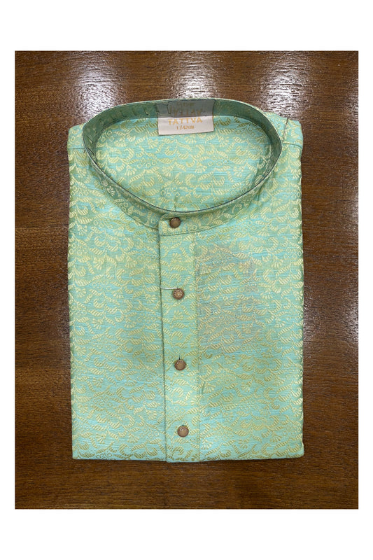 Southloom Light Green Woven Patterns Semi Silk Short Kurta for Men