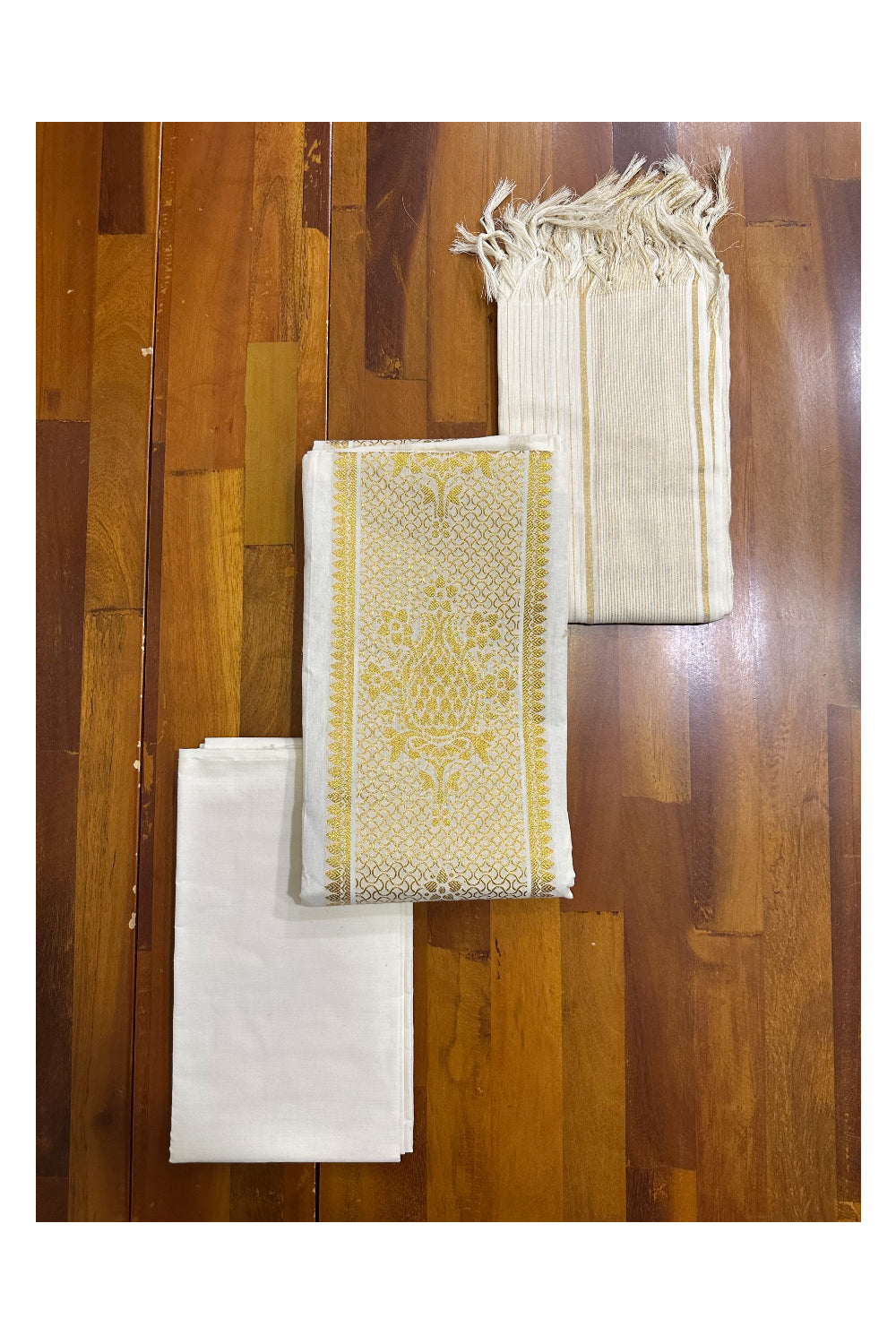 Kerala Cotton Churidar Salwar Material with Kasavu Woven Design (include Lines Shawl / Dupatta)