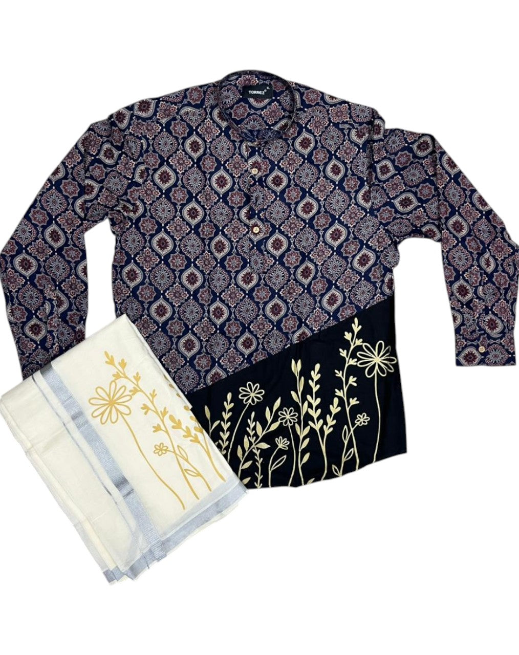 Southloom Cotton Ajrakh Printed Blue Men's Combo (Shirt + Mundu) SLCOMBO SL579
