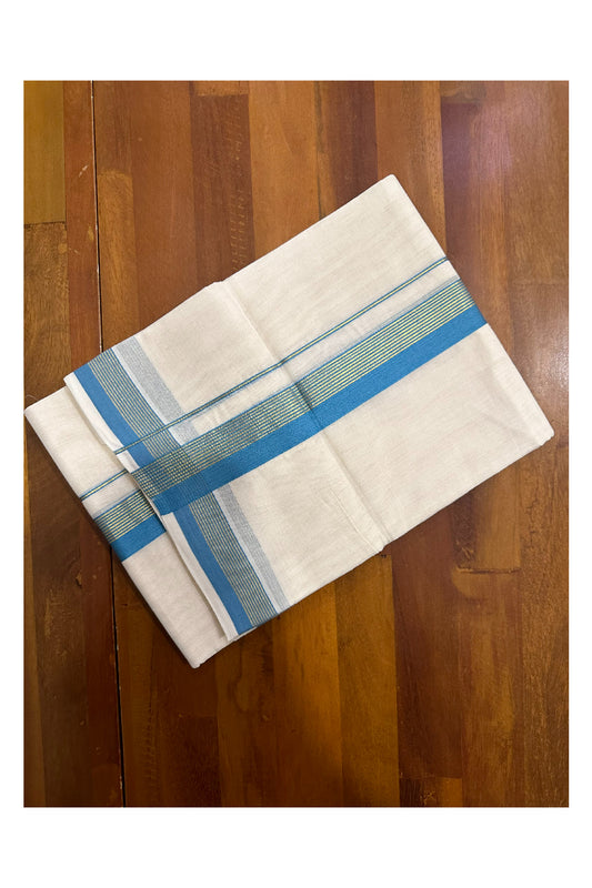 Southloom Premium Handloom Mundu with Blue and Kasavu Kara (Onam Mundu 2023)