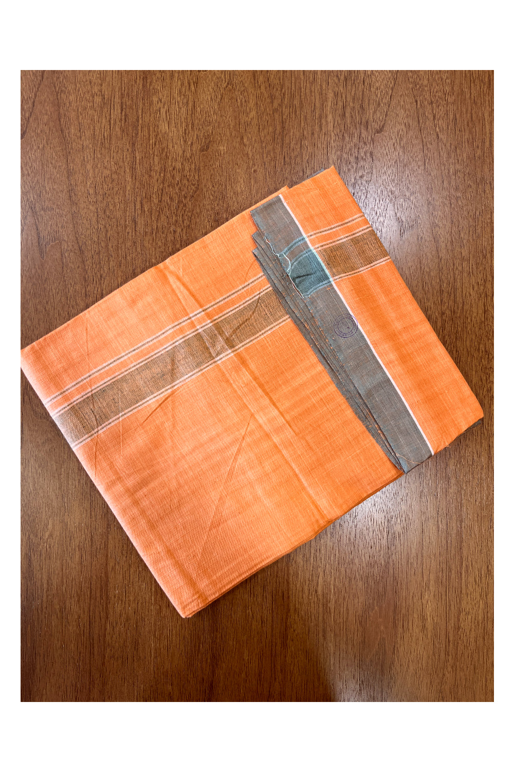 Southloom Premium Handloom Saffron (Kaavi) Solid Single Mundu (Lungi) with Grey Border