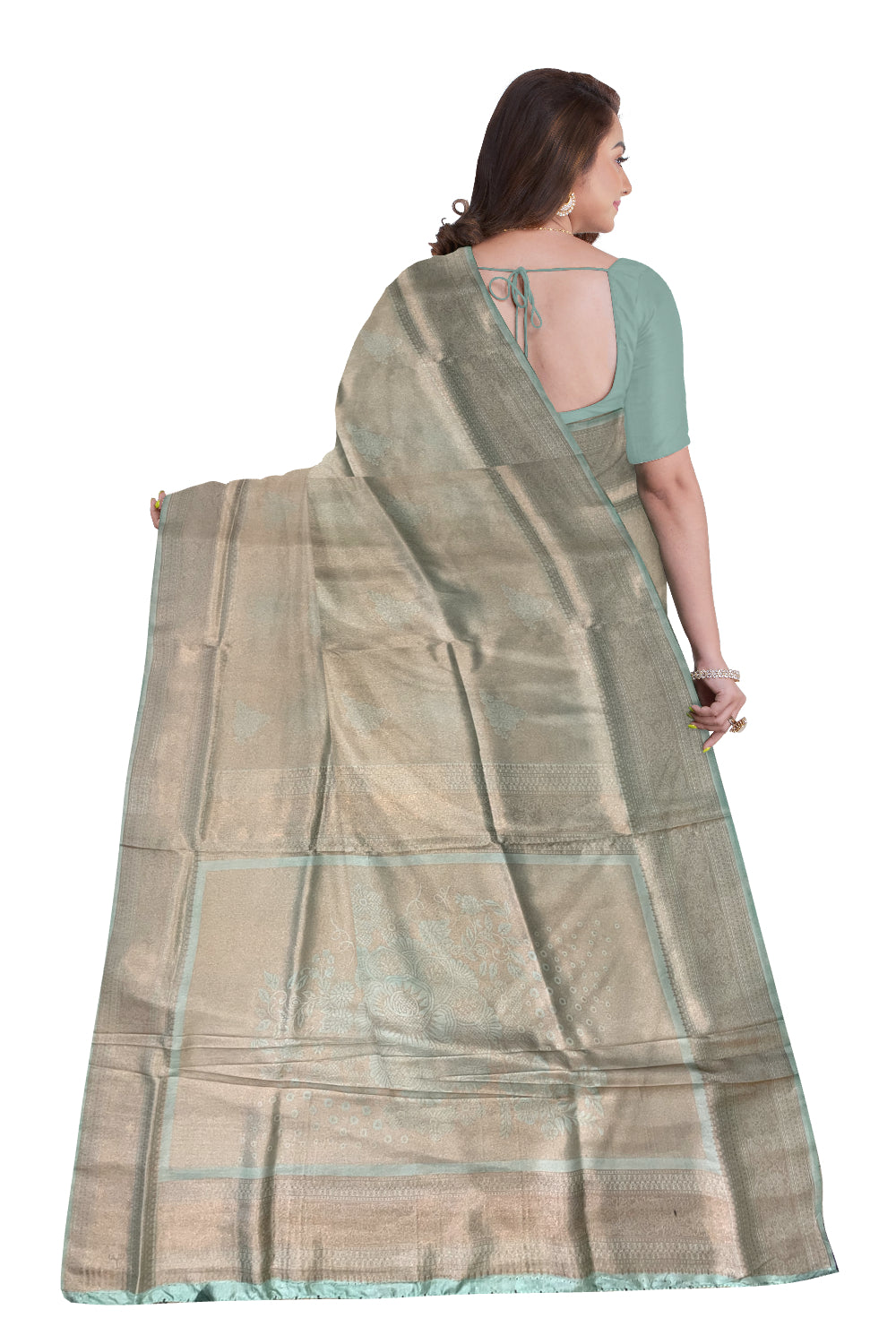 Southloom Soft Silk Turquoise Designer Saree with Floral Designs