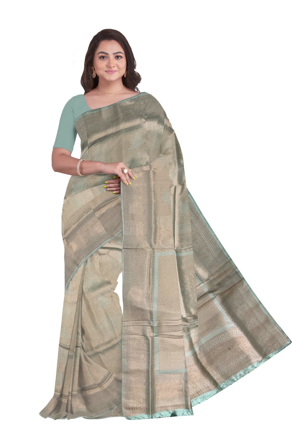 Southloom Soft Silk Turquoise Designer Saree with Floral Designs