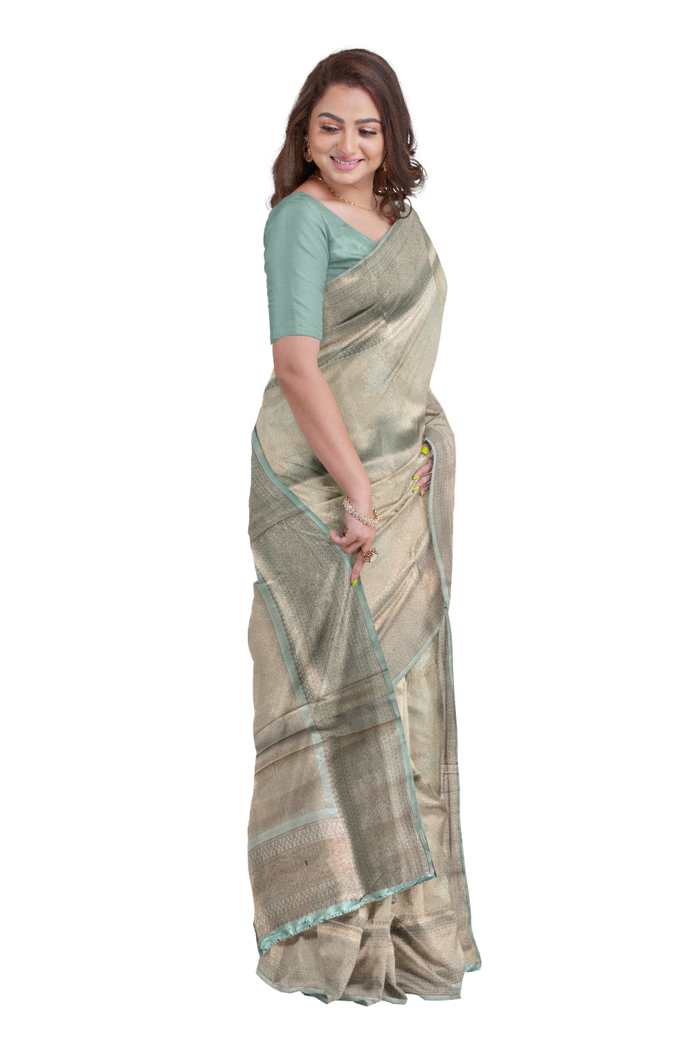 Southloom Soft Silk Turquoise Designer Saree with Floral Designs