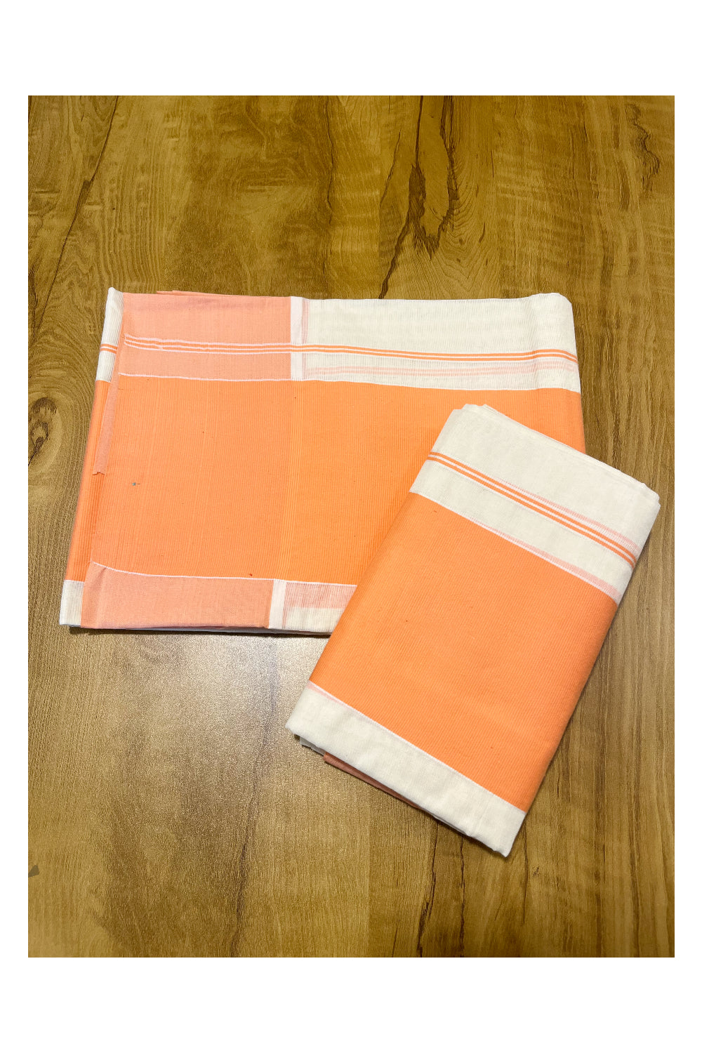 Kerala Pure Cotton Single Set Mundu (Mundum Neriyathum) with 5 inch Peach Border 2.80 Mtrs