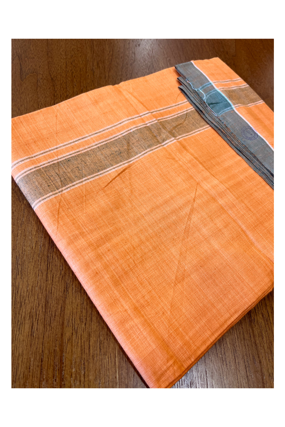 Southloom Premium Handloom Saffron (Kaavi) Solid Single Mundu (Lungi) with Grey Border