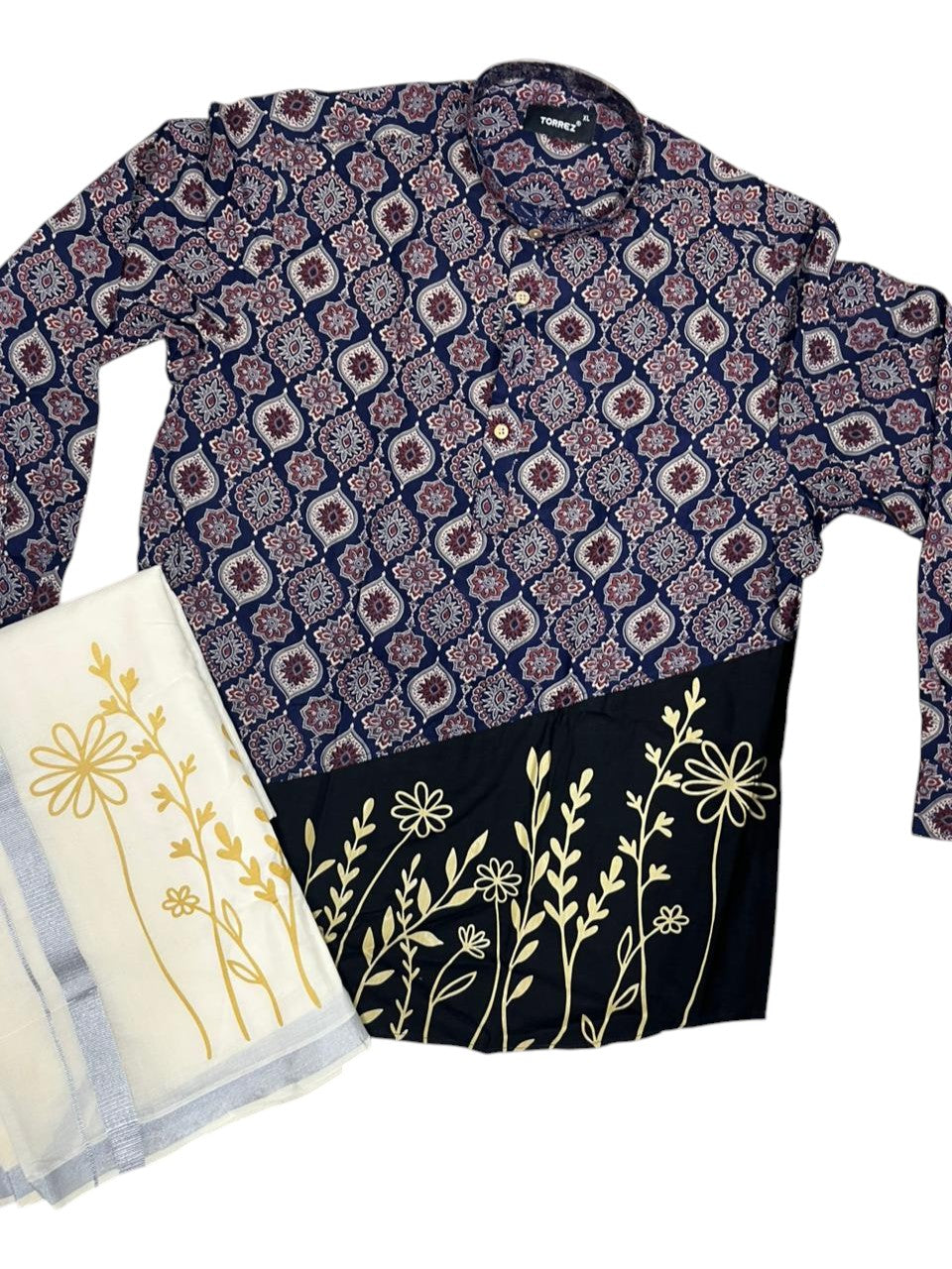 Southloom Cotton Ajrakh Printed Blue Men's Combo (Shirt + Mundu) SLCOMBO SL579