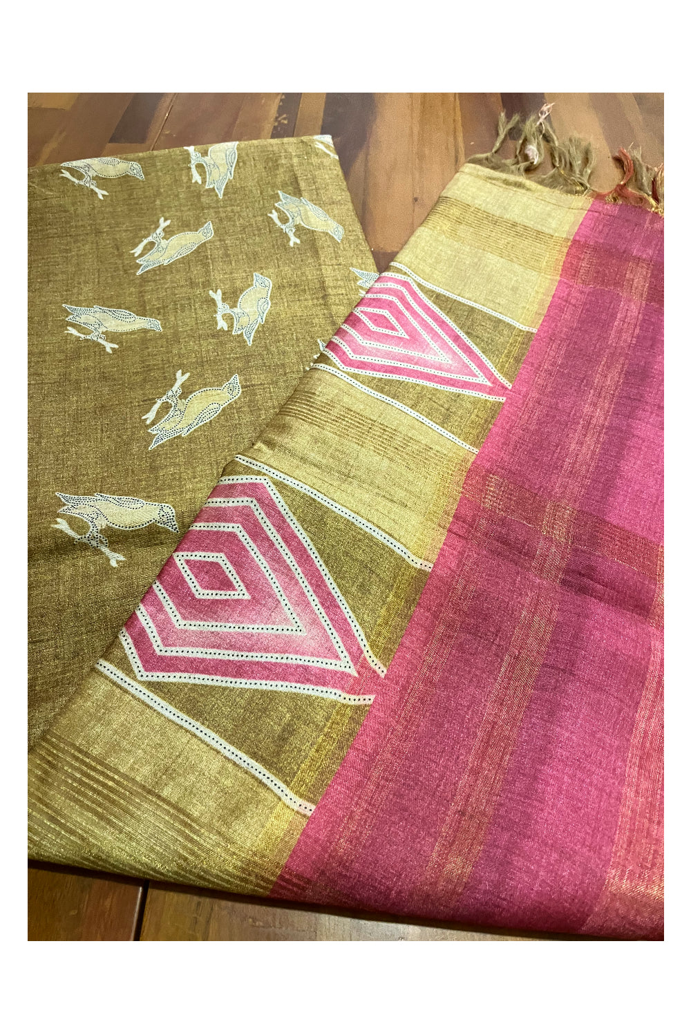 Southloom Semi Tussar Bird Woven Yellow Designer Saree